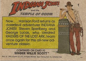 1984 Topps Indiana Jones and the Temple of Doom #1 Temple of Doom / Title Card Back