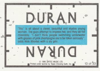 1985 Topps Duran Duran #13 Duran Duran - John Taylor Back