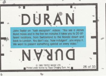 1985 Topps Duran Duran #26 Duran Duran - Andy Taylor Back