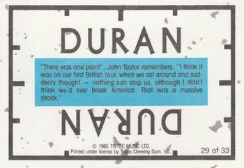 1985 Topps Duran Duran #29 Duran Duran - John Taylor Back
