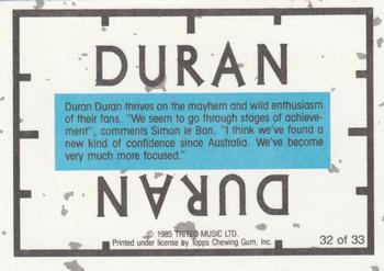 1985 Topps Duran Duran #32 Duran Duran - Band Back