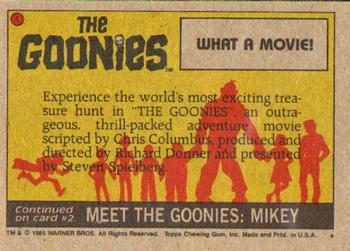 1985 Topps The Goonies #1 Title Card Back