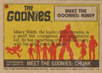 1985 Topps The Goonies #2 Meet the Goonies: Mikey Back