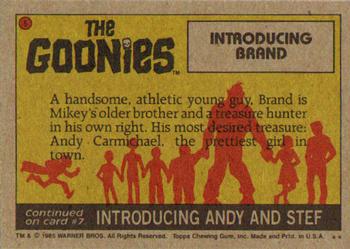 1985 Topps The Goonies #6 Introducing Brand Back