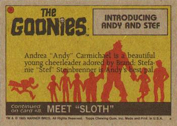 1985 Topps The Goonies #7 Introducing Andy and Stef Back