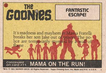 1985 Topps The Goonies #10 Fantastic Escape! Back