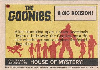 1985 Topps The Goonies #18 A Big Decision! Back