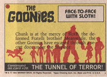 1985 Topps The Goonies #27 Face to Face with Sloth! Back