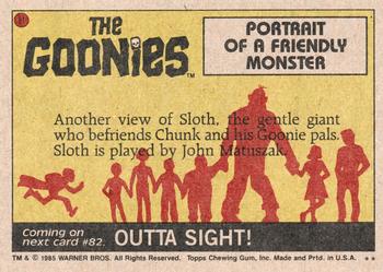 1985 Topps The Goonies #81 Portrait of a Friendly Monster Back