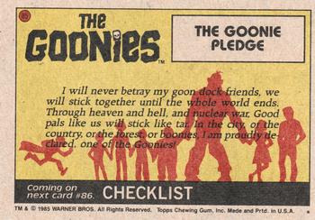 1985 Topps The Goonies #85 The Goonie Pledge Back