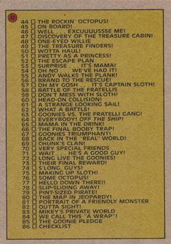 1985 Topps The Goonies #86 Checklist Back
