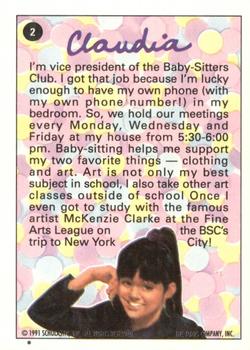 1991 Topps The Baby-Sitters Club Stickers #2 Claudia Kishi, Vice President Back