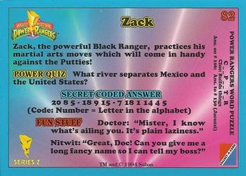 1994 Collect-A-Card Mighty Morphin Power Rangers Series 2 Retail #82 Zack Back