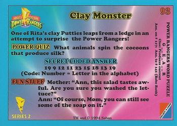 1994 Collect-A-Card Mighty Morphin Power Rangers Series 2 Retail #93 Clay Monster Back