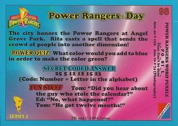 1994 Collect-A-Card Mighty Morphin Power Rangers Series 2 Retail #98 Power Rangers Day Back