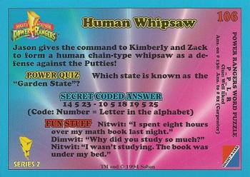 1994 Collect-A-Card Mighty Morphin Power Rangers Series 2 Retail #106 Human Whipsaw Back