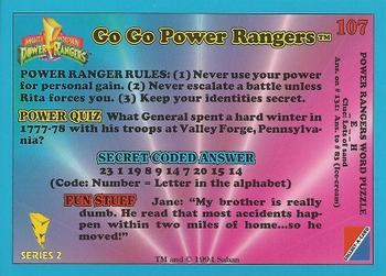 1994 Collect-A-Card Mighty Morphin Power Rangers Series 2 Retail #107 Go Go Power Rangers Back