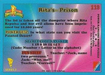 1994 Collect-A-Card Mighty Morphin Power Rangers Series 2 Retail #113 Rita's Prison Back