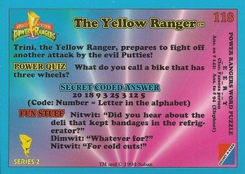 1994 Collect-A-Card Mighty Morphin Power Rangers Series 2 Retail #118 The Yellow Ranger Back