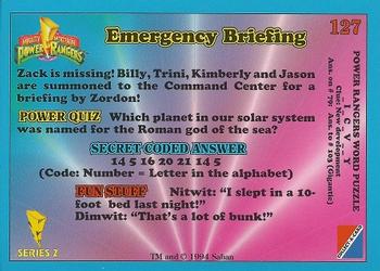 1994 Collect-A-Card Mighty Morphin Power Rangers Series 2 Retail #127 Emergency Briefing Back