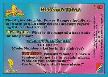 1994 Collect-A-Card Mighty Morphin Power Rangers Series 2 Retail #130 Decision Time Back