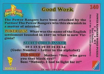 1994 Collect-A-Card Mighty Morphin Power Rangers Series 2 Retail #140 Good Work Back