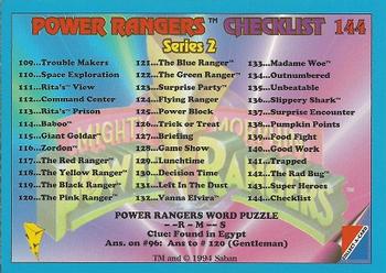 1994 Collect-A-Card Mighty Morphin Power Rangers Series 2 Retail #144 Checklist Back