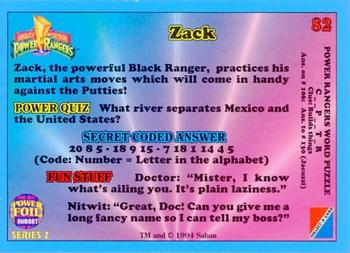 1994 Collect-A-Card Mighty Morphin Power Rangers Series 2 Retail - Power Foil #82 Zack Back