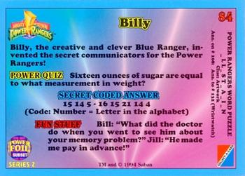1994 Collect-A-Card Mighty Morphin Power Rangers Series 2 Retail - Power Foil #84 Billy Back