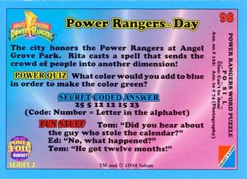 1994 Collect-A-Card Mighty Morphin Power Rangers Series 2 Retail - Power Foil #98 Power Rangers Day Back