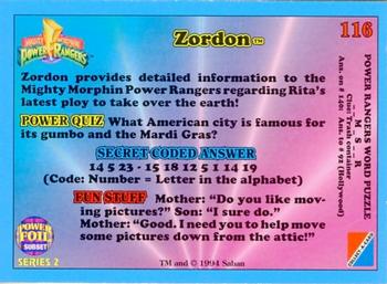 1994 Collect-A-Card Mighty Morphin Power Rangers Series 2 Retail - Power Foil #116 Zordon Back