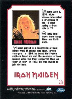 1991 Impel Mega Metal #28 Nicko McBrain Back