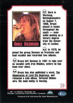 1991 Impel Mega Metal #29 Bruce Dickinson Back