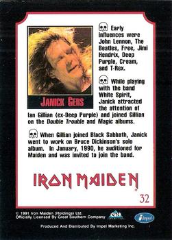 1991 Impel Mega Metal #32 Janick Gers Back