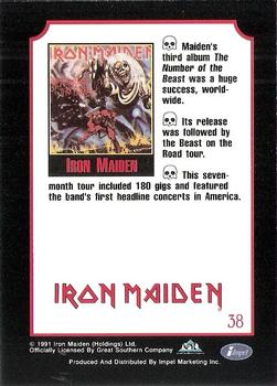 1991 Impel Mega Metal #38 Iron Maiden Back