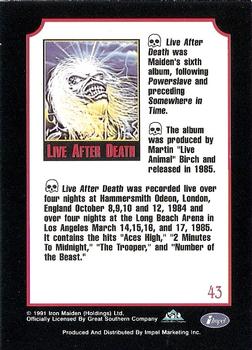 1991 Impel Mega Metal #43 Iron Maiden Back
