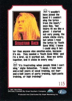 1991 Impel Mega Metal #115 Sebastian Bach Back