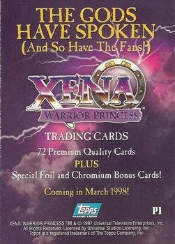 1998 Topps Xena: Warrior Princess #P1 Xena Back