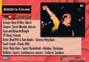 2000 Topps *NSYNC #10 Justin's Faves Back