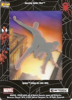 2002 ArtBox Spider-Man FilmCardz - Ultra-Rare 3-Card Chase Set #UR1 Another Day's Work is Done Back