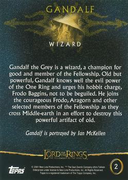 2001 Topps Lord of the Rings: The Fellowship of the Ring #2 Gandalf Back