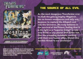 2007 Topps Transformers Movie #6 Megatron - The Source of All Evil Back
