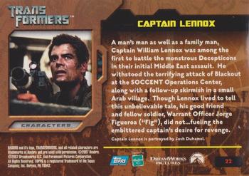 2007 Topps Transformers Movie #22 Josh Duhamel as Capt. Lennox Back