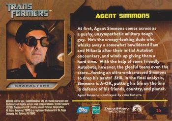 2007 Topps Transformers Movie #26 John Turturro as Agent Simmons Back