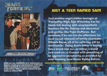 2007 Topps Transformers Movie #33 Just a Teen Named Sam Back