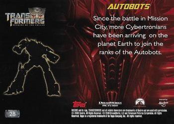 2009 Topps Transformers: Revenge of the Fallen #28 Autobots: Since the battle in Mission City, mo Back