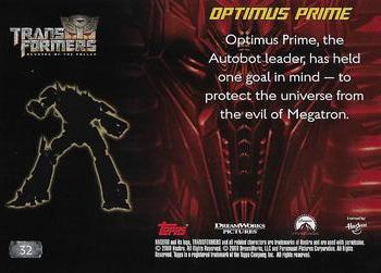 2009 Topps Transformers: Revenge of the Fallen #32 Optimus Prime: Optimus Prime, the Autobot lead Back
