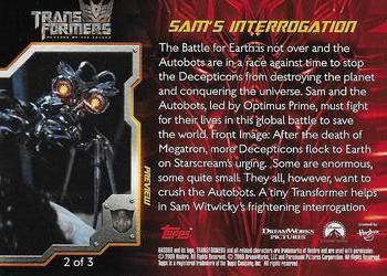 2009 Topps Transformers: Revenge of the Fallen - Previews #2 Sam's Interrogation Back