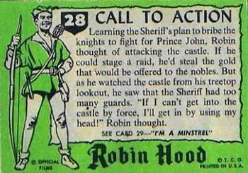 1957 Topps Robin Hood #28 Call to Action Back