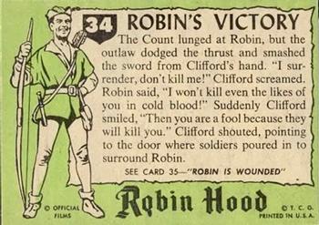 1957 Topps Robin Hood #34 Robin's Victory Back